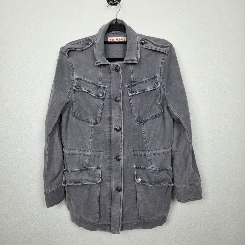 Utility Jacket‎ Free People Women Small Gray Cargo Military Field Coat